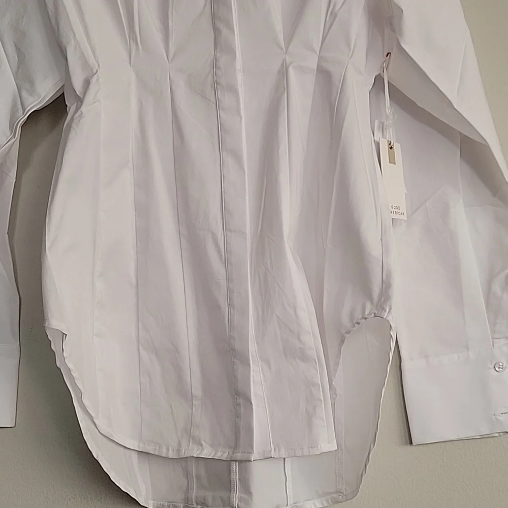 Good American NWT White Button-Up Poplin Dolman Sleeve Pleated Shirt - Picture 5 of 10